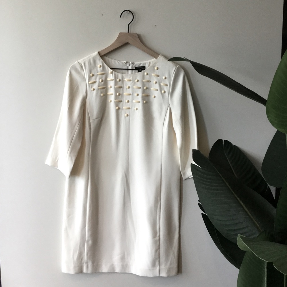 Ann Taylor Jeweled White Shift Dress